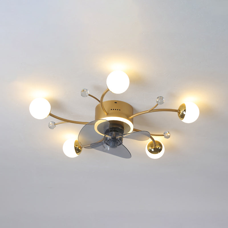 Nordic Style Metal Ceiling Fan Lamp Ball Shape LED Ceiling Fan Light for Living Room