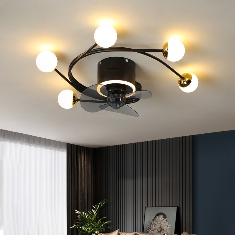 Nordic Style Metal Ceiling Fan Lamp Ball Shape LED Ceiling Fan Light for Living Room