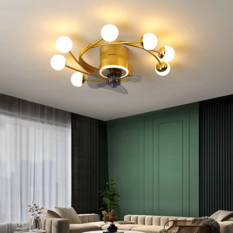 Nordic Style Metal Ceiling Fan Lamp Ball Shape LED Ceiling Fan Light for Living Room