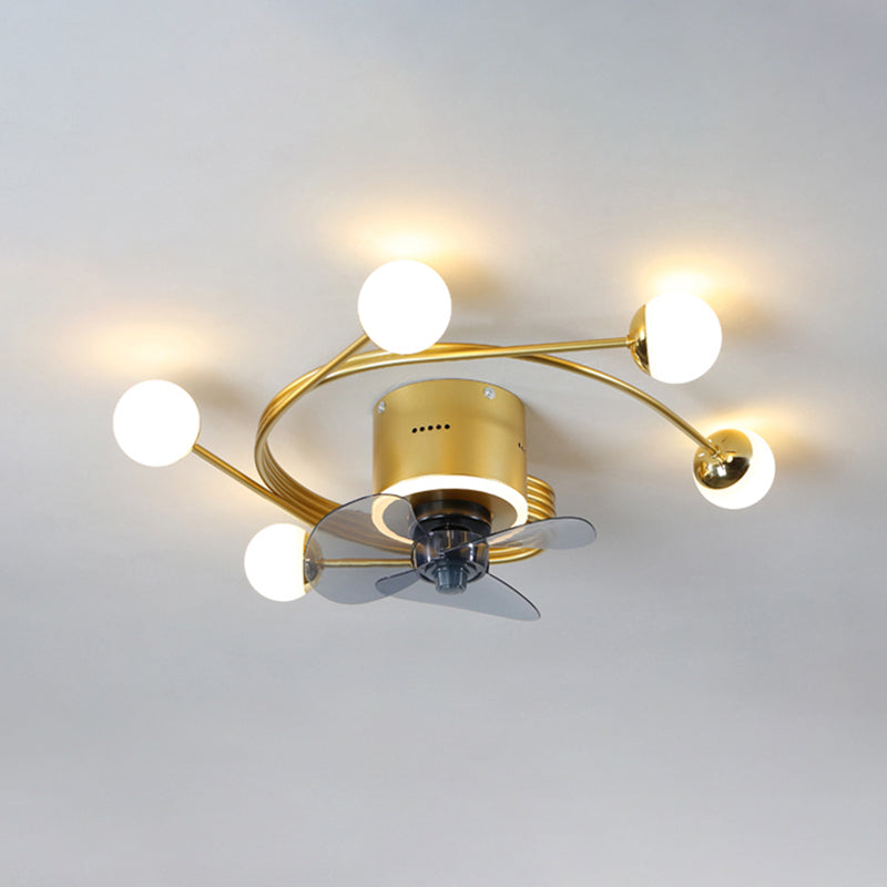 Nordic Style Metal Ceiling Fan Lamp Ball Shape LED Ceiling Fan Light for Living Room