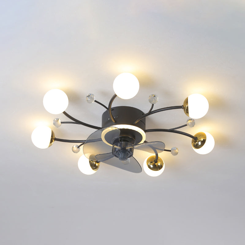 Nordic Style Metal Ceiling Fan Lamp Ball Shape LED Ceiling Fan Light for Living Room