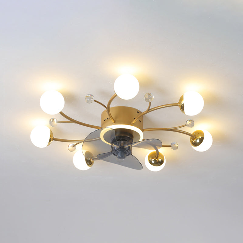 Nordic Style Metal Ceiling Fan Lamp Ball Shape LED Ceiling Fan Light for Living Room