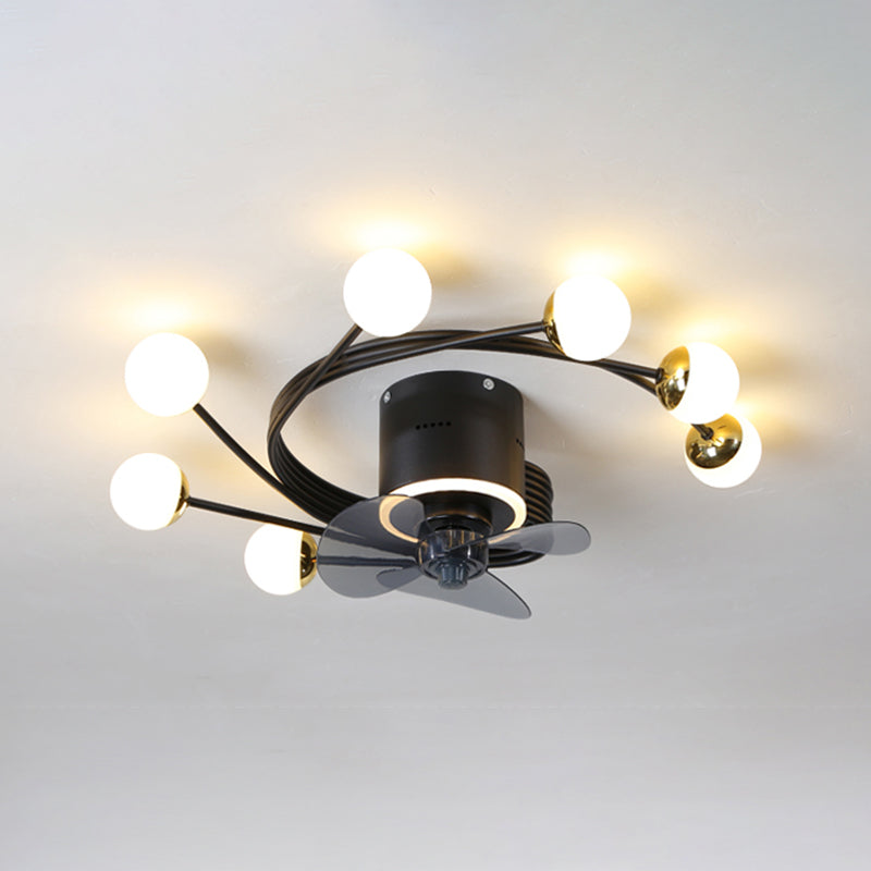 Nordic Style Metal Ceiling Fan Lamp Ball Shape LED Ceiling Fan Light for Living Room