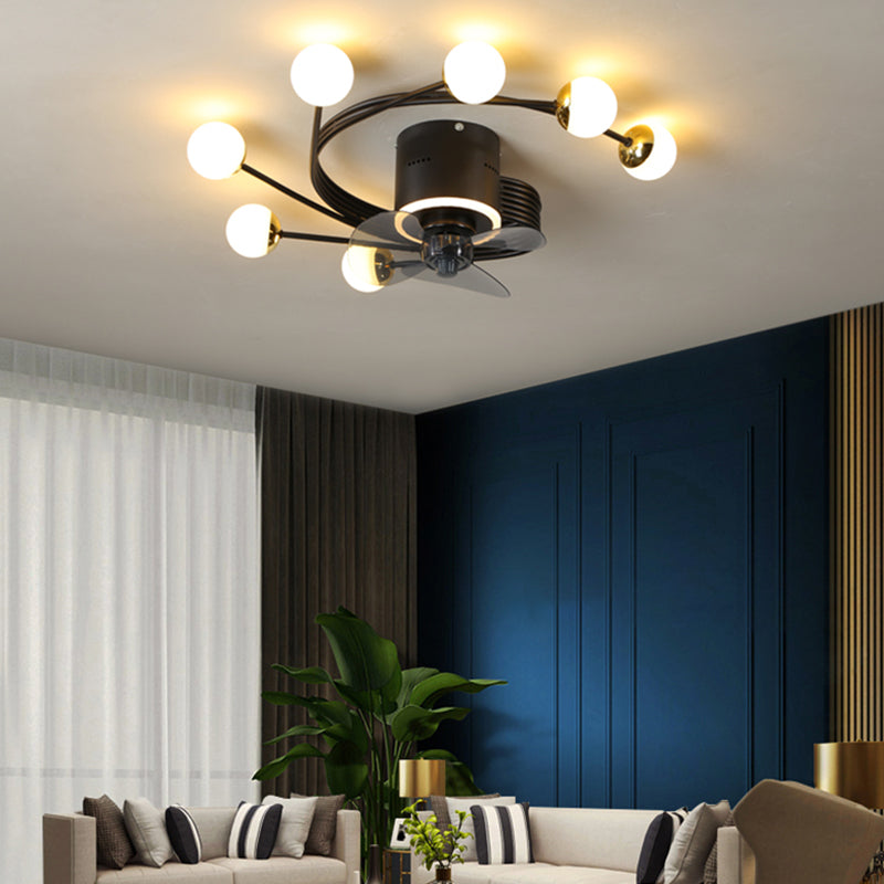 Nordic Style Metal Ceiling Fan Lamp Ball Shape LED Ceiling Fan Light for Living Room