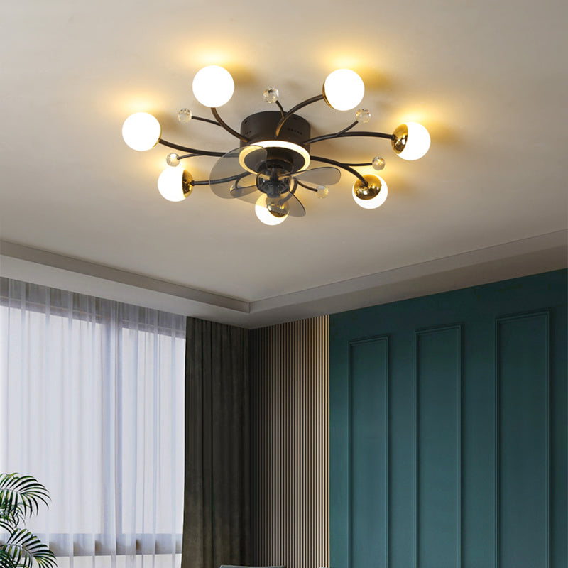 Nordic Style Metal Ceiling Fan Lamp Ball Shape LED Ceiling Fan Light for Living Room