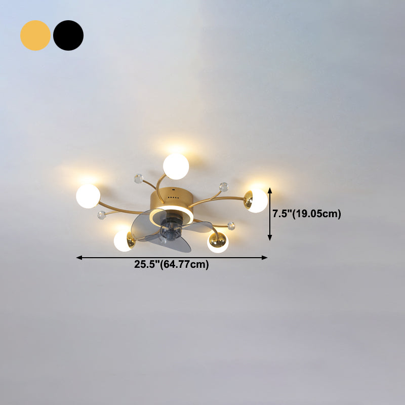 Nordic Style Metal Ceiling Fan Lamp Ball Shape LED Ceiling Fan Light for Living Room