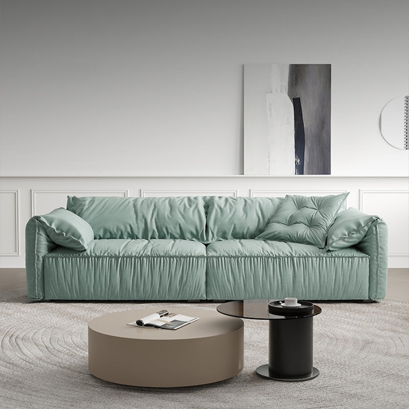 Contemporary Faux Leather Couch Down Filled Settee with Pillow Top Arm