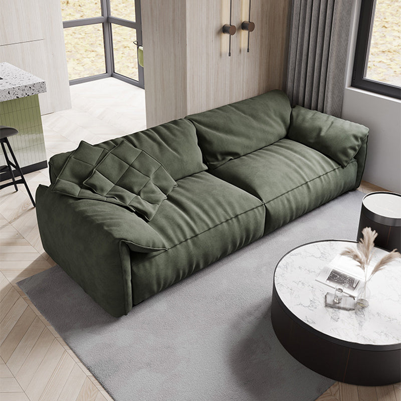Contemporary Faux Leather Couch Down Filled Settee with Pillow Top Arm