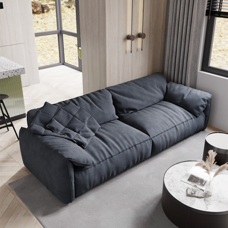 Contemporary Faux Leather Couch Down Filled Settee with Pillow Top Arm