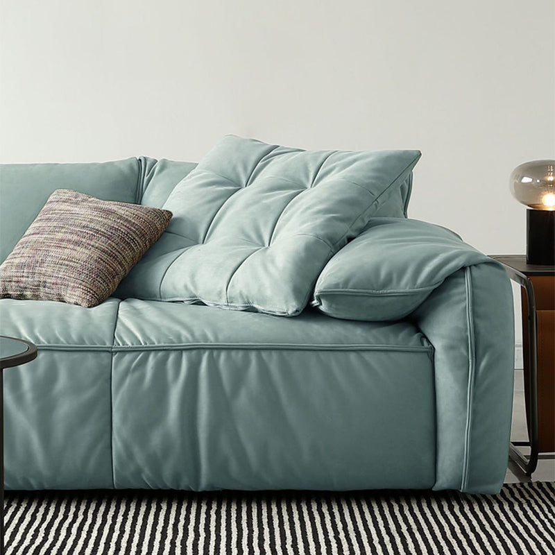 Contemporary Faux Leather Couch Down Filled Settee with Pillow Top Arm