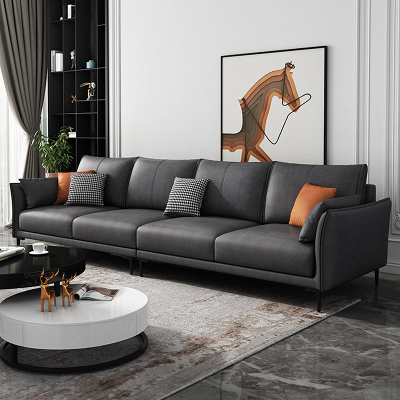 Stain-Resistant Faux Leather Couch Living Room Flared Arm Sofa with Pillow Back
