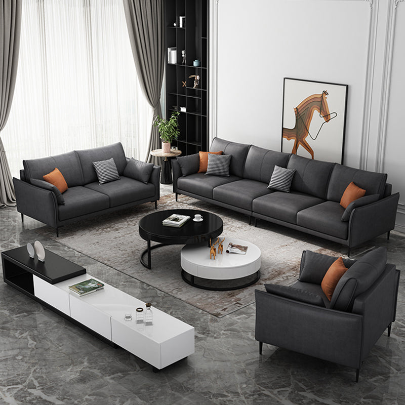 Stain-Resistant Faux Leather Couch Living Room Flared Arm Sofa with Pillow Back