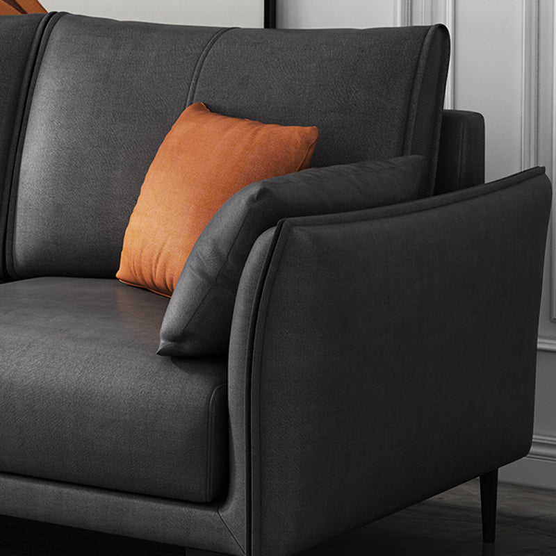 Stain-Resistant Faux Leather Couch Living Room Flared Arm Sofa with Pillow Back