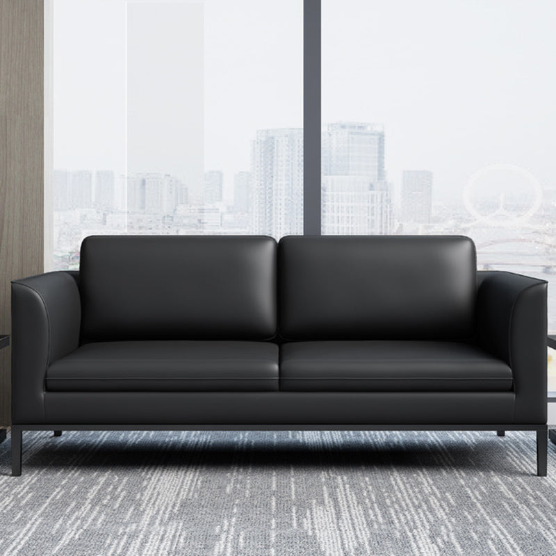 Square Arm Settee Stain-Resistant Leather Couch in Black/Grey