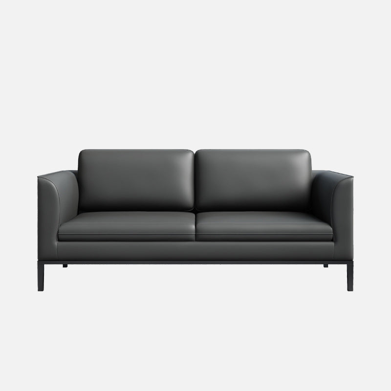 Square Arm Settee Stain-Resistant Leather Couch in Black/Grey