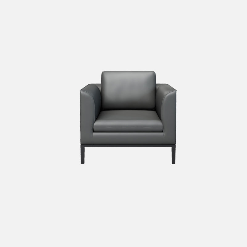 Square Arm Settee Stain-Resistant Leather Couch in Black/Grey