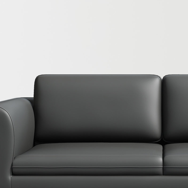 Square Arm Settee Stain-Resistant Leather Couch in Black/Grey