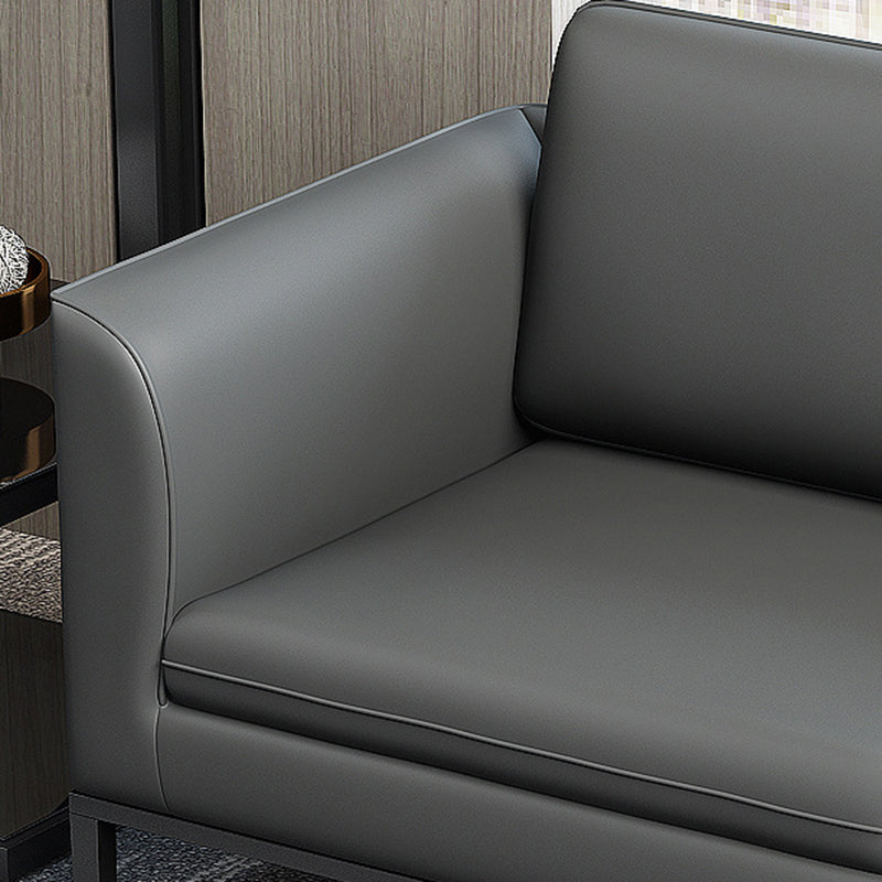 Square Arm Settee Stain-Resistant Leather Couch in Black/Grey