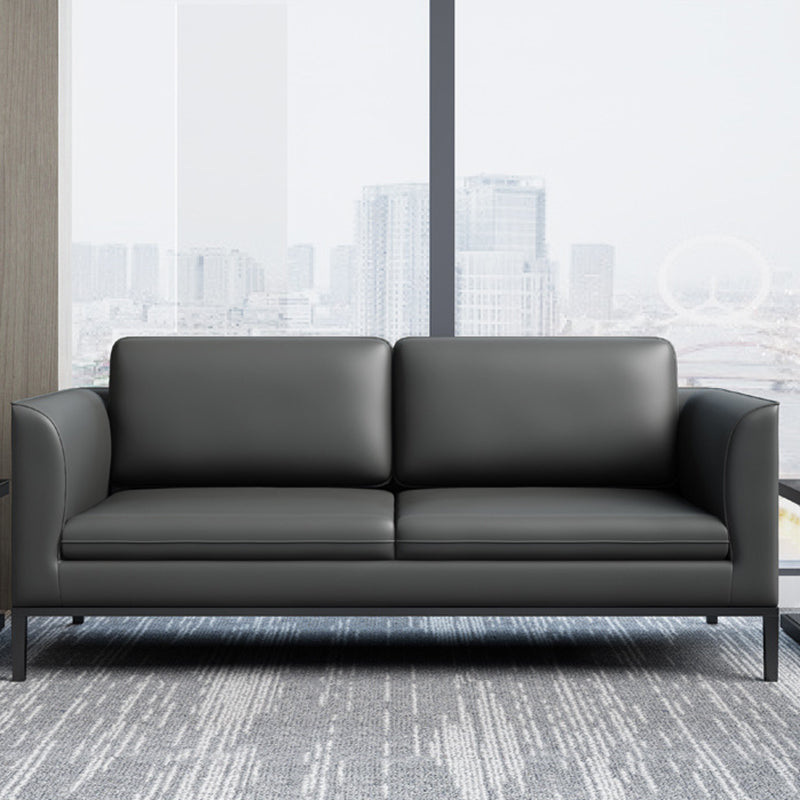 Square Arm Settee Stain-Resistant Leather Couch in Black/Grey