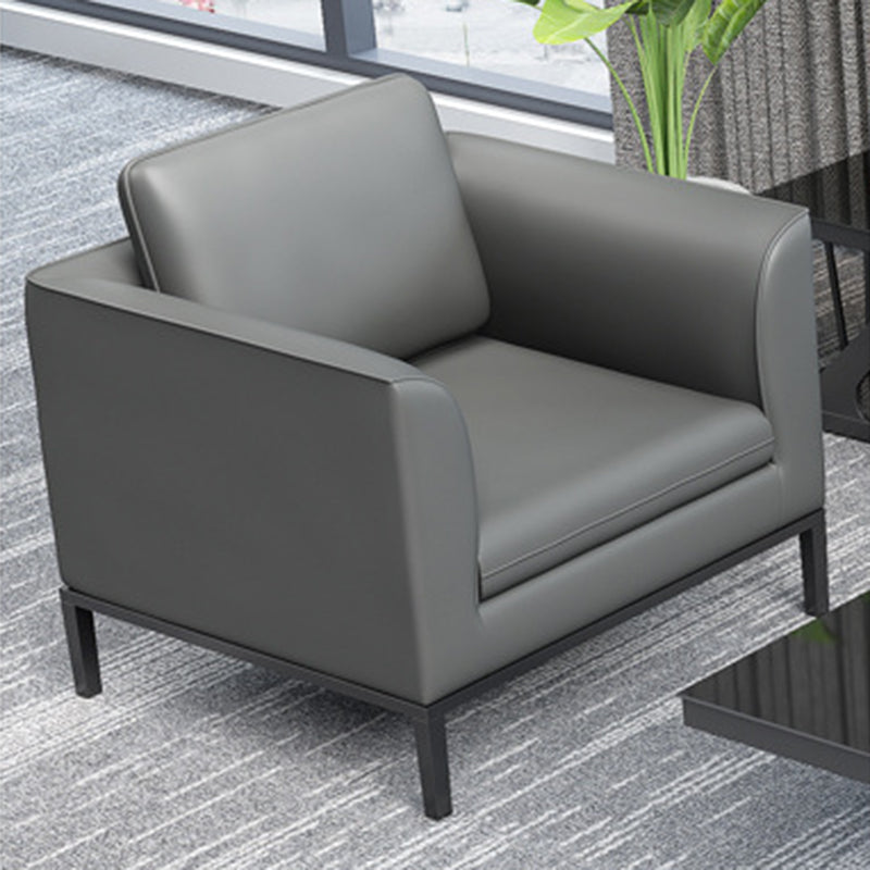 Square Arm Settee Stain-Resistant Leather Couch in Black/Grey