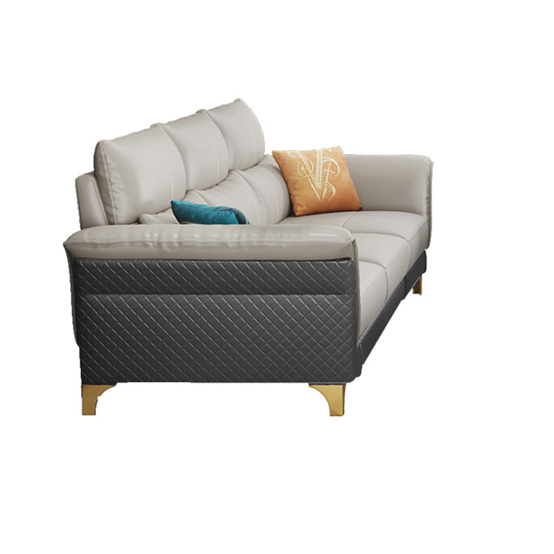 Contemporary Grey Sectional High Back Pillow Top Arm Sofa for Living Room