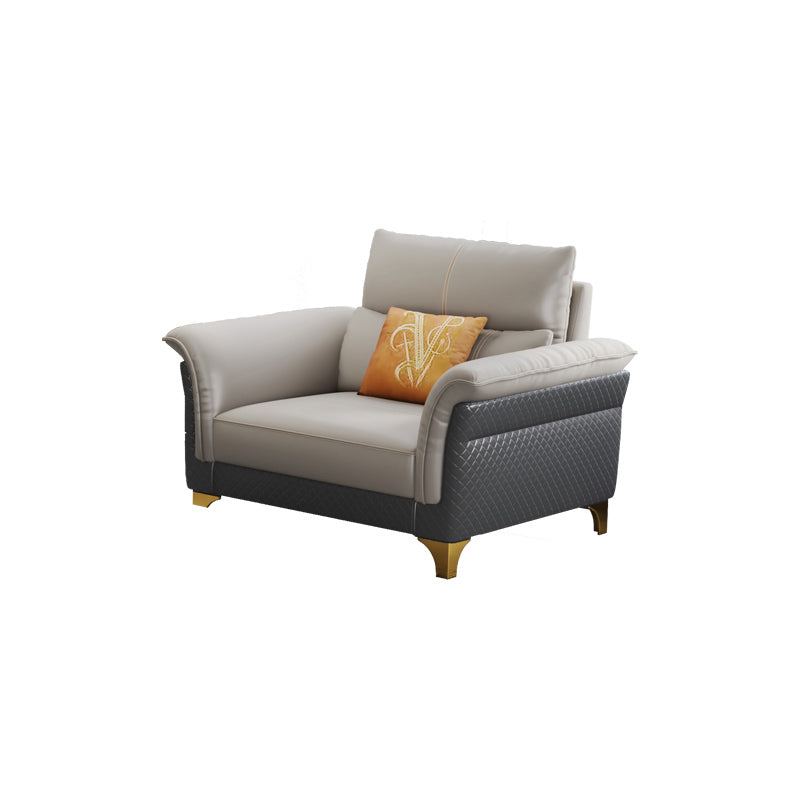 Contemporary Grey Sectional High Back Pillow Top Arm Sofa for Living Room