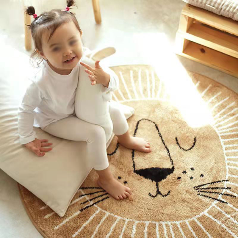 Round Cartoon Pattern Rug Stain Resistant Rug for Children Room