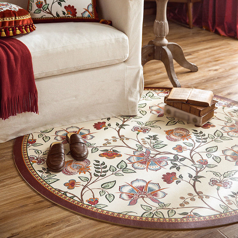 Red Vintage Area Rug PU Flower Indoor Rug Stain Resistant Rug for Living Room