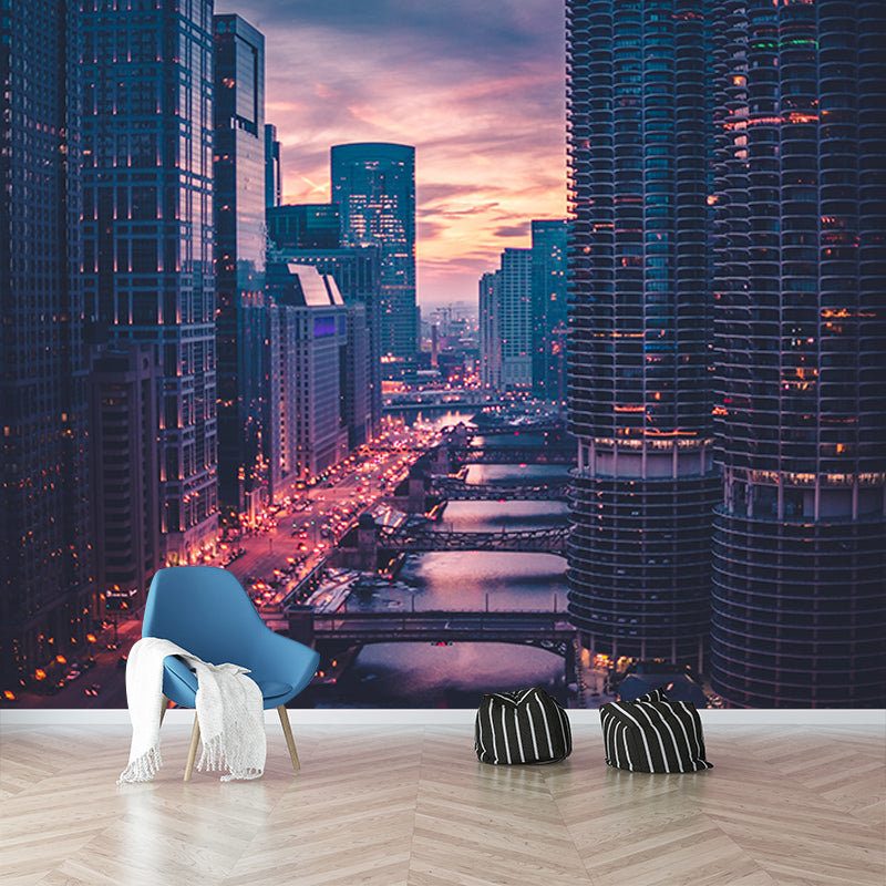 Urban Scenery Resistant Mural Wallpaper Environment Friendly Sleeping Room Wall Mural