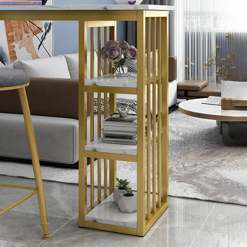 Rectangle Bar Dining Table Contemporary Bar Table with Sled Base in Gold
