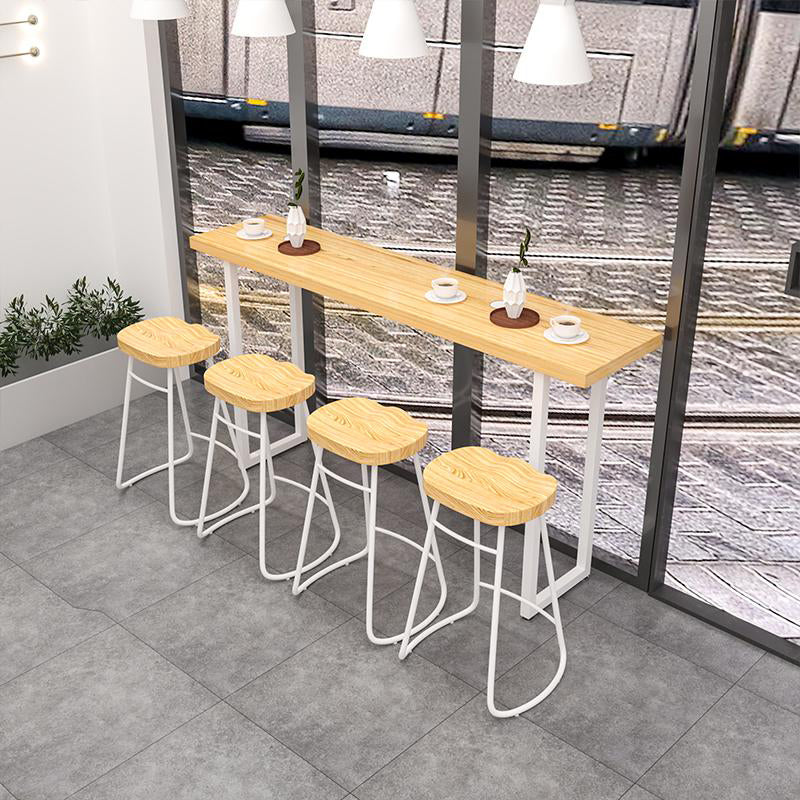 Contemporary Natural Solid Wood Barstool Footrest Restaurant Stool