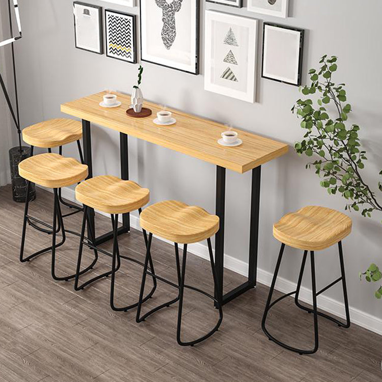Contemporary Natural Solid Wood Barstool Footrest Restaurant Stool
