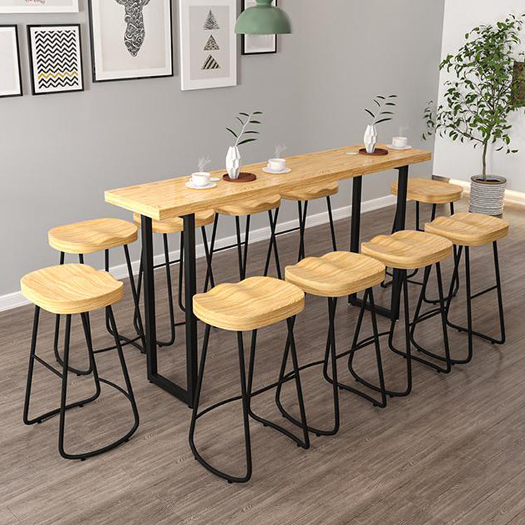 Contemporary Natural Solid Wood Barstool Footrest Restaurant Stool