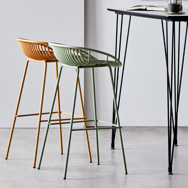 Contemporary Milk Tea Shop Footrest Stool Matte Finish Metal Barstool