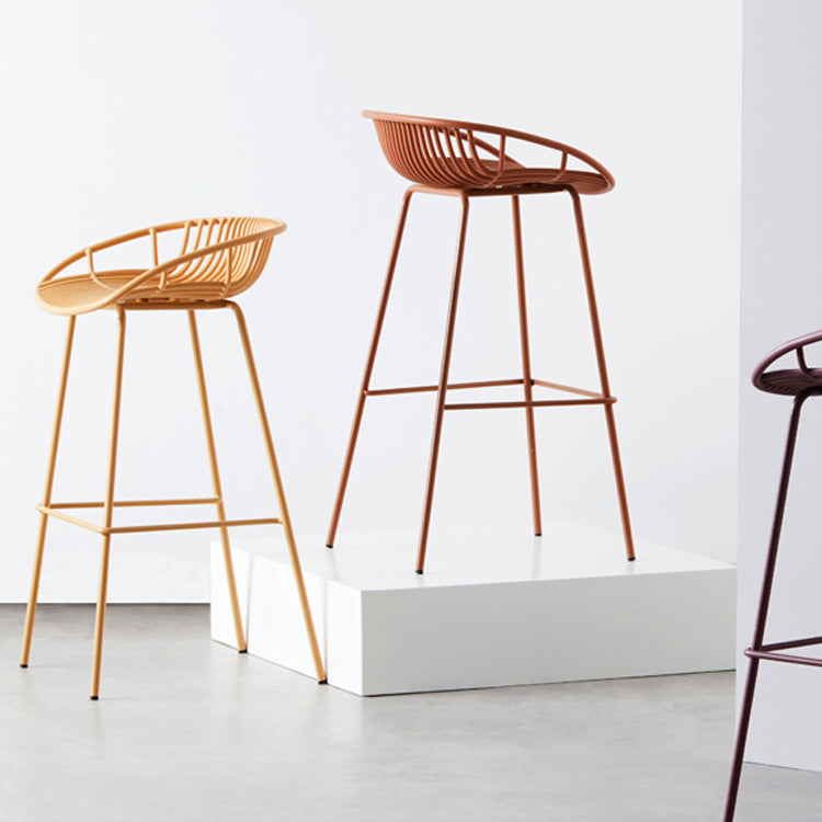 Contemporary Milk Tea Shop Footrest Stool Matte Finish Metal Barstool