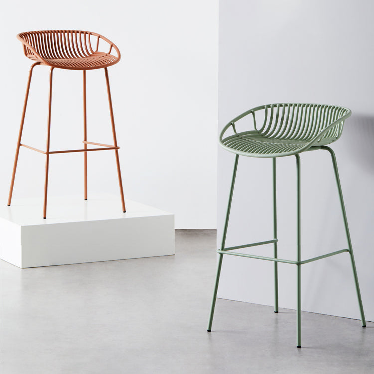 Contemporary Milk Tea Shop Footrest Stool Matte Finish Metal Barstool