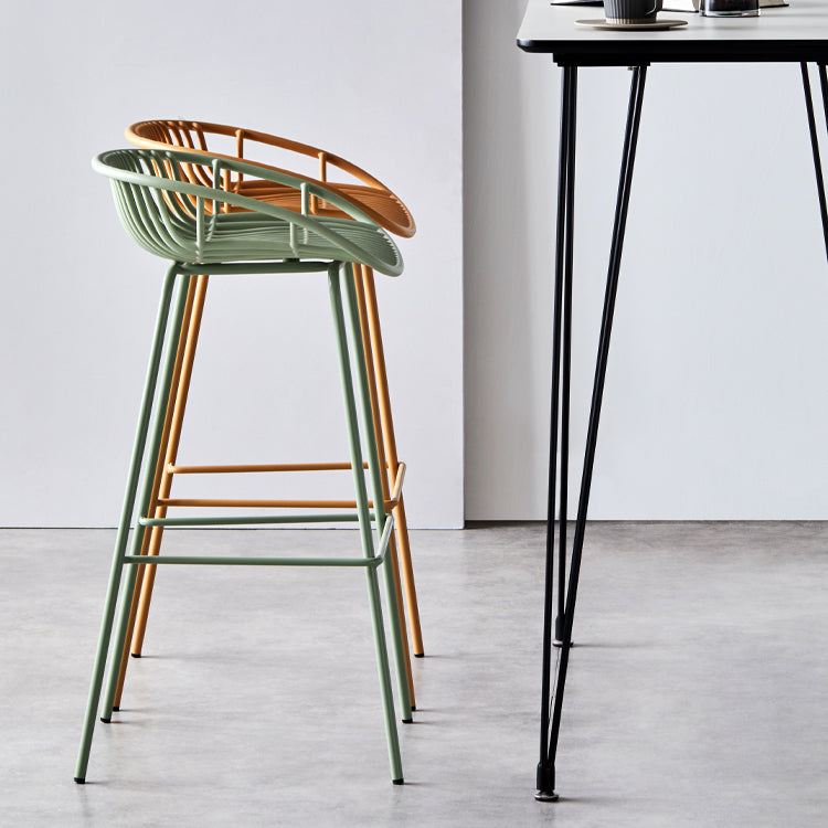 Contemporary Milk Tea Shop Footrest Stool Matte Finish Metal Barstool