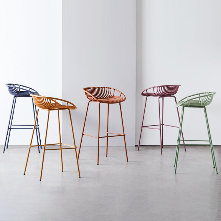 Contemporary Milk Tea Shop Footrest Stool Matte Finish Metal Barstool