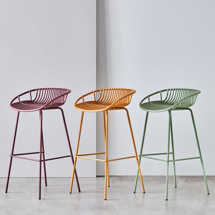 Contemporary Milk Tea Shop Footrest Stool Matte Finish Metal Barstool
