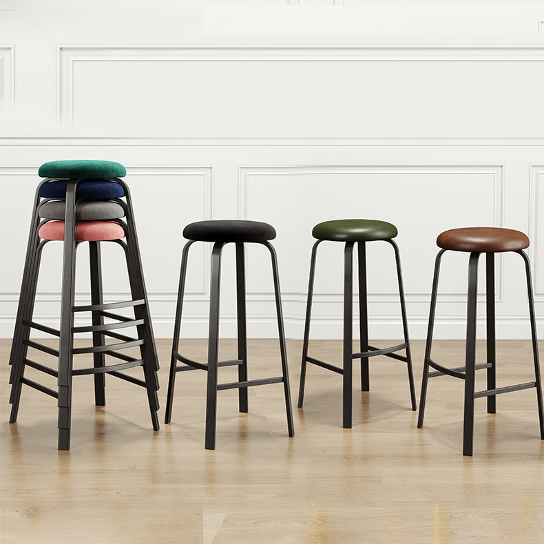 Contemporary Matte Finish Upholstered Stool Footrest Iron Bar Stool