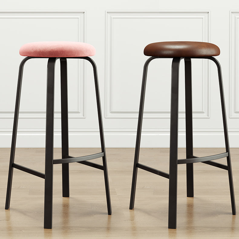 Contemporary Matte Finish Upholstered Stool Footrest Iron Bar Stool