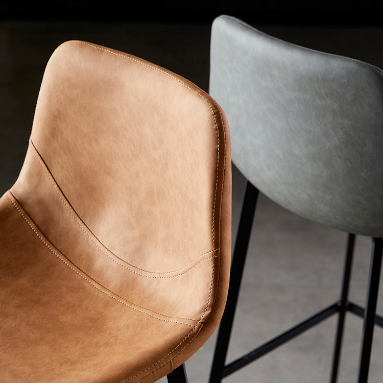 Scandinavian Leather Restaurant Stool Matte Finish Footrest Barstool