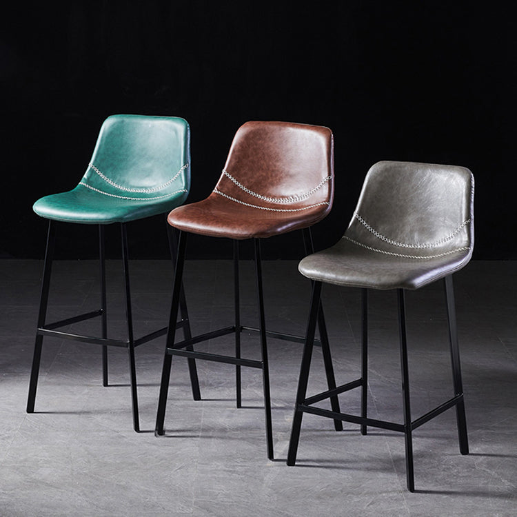 Scandinavian Leather Restaurant Stool Matte Finish Footrest Barstool