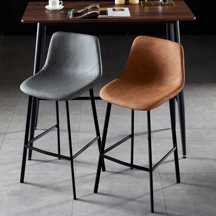 Scandinavian Leather Restaurant Stool Matte Finish Footrest Barstool