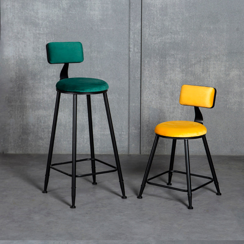 Industrial Armless Backrest Counter Stool Steel Cafe Bar Stool with Velvet Cushion