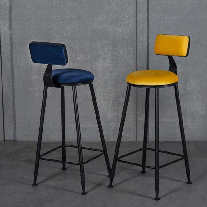 Industrial Armless Backrest Counter Stool Steel Cafe Bar Stool with Velvet Cushion