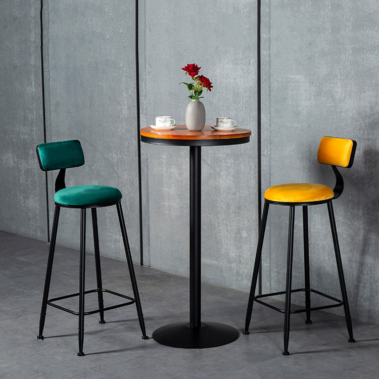 Industrial Armless Backrest Counter Stool Steel Cafe Bar Stool with Velvet Cushion