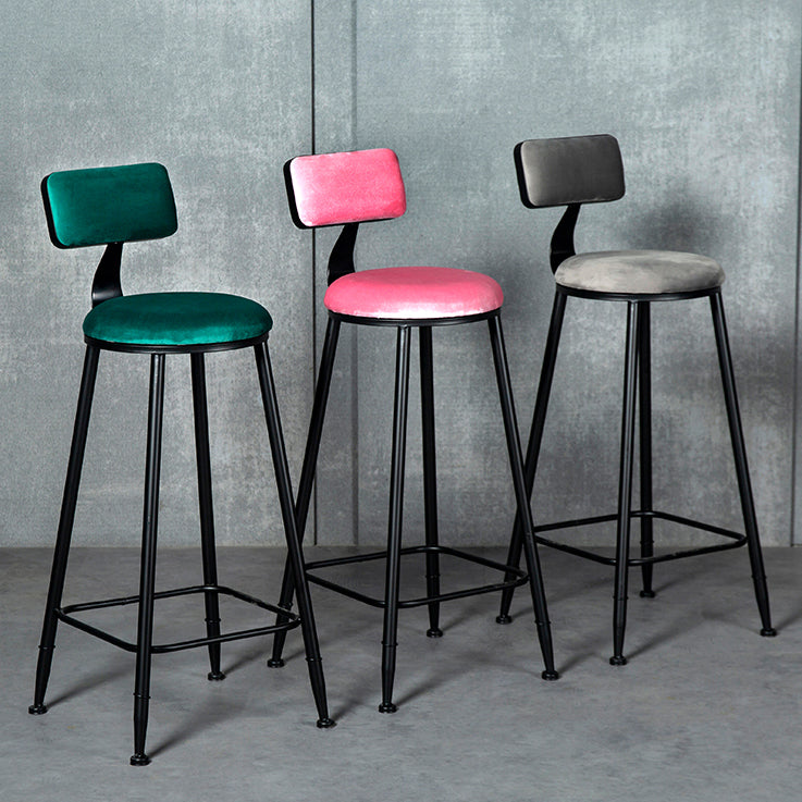 Industrial Armless Backrest Counter Stool Steel Cafe Bar Stool with Velvet Cushion