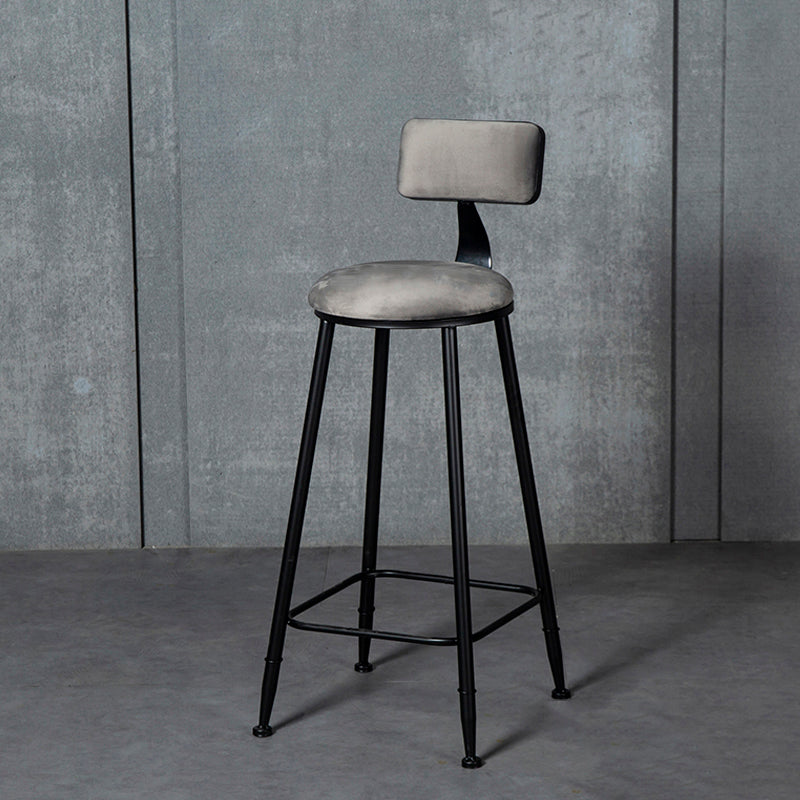 Industrial Armless Backrest Counter Stool Steel Cafe Bar Stool with Velvet Cushion