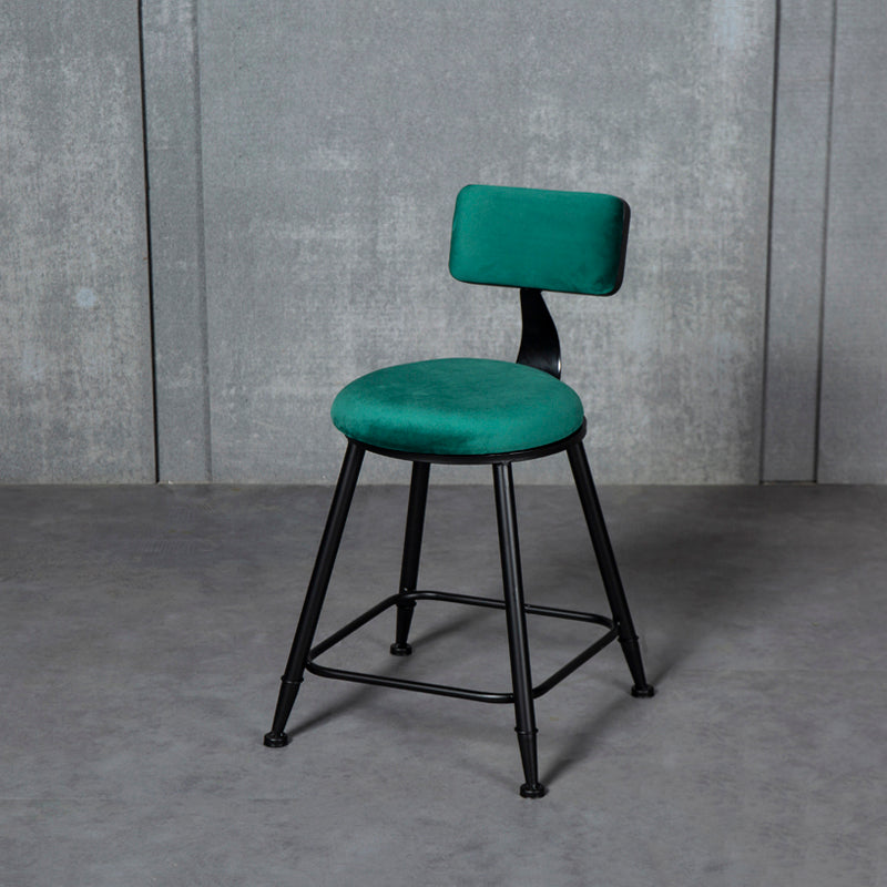 Industrial Armless Backrest Counter Stool Steel Cafe Bar Stool with Velvet Cushion